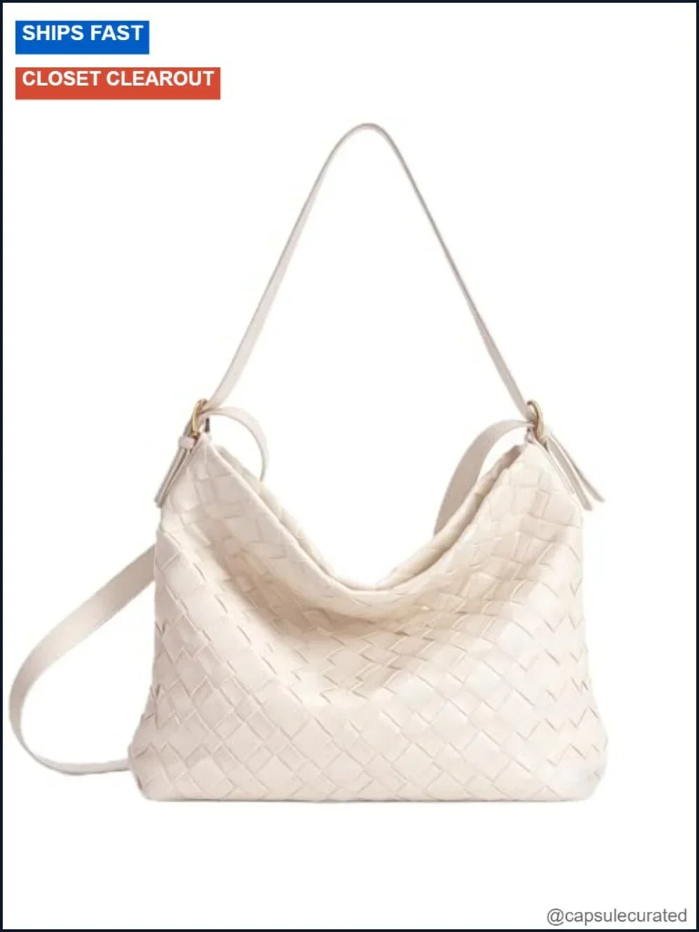 Woven Vegan Leather Large Hobo Handbag with Zipper Shoulder Crossbody